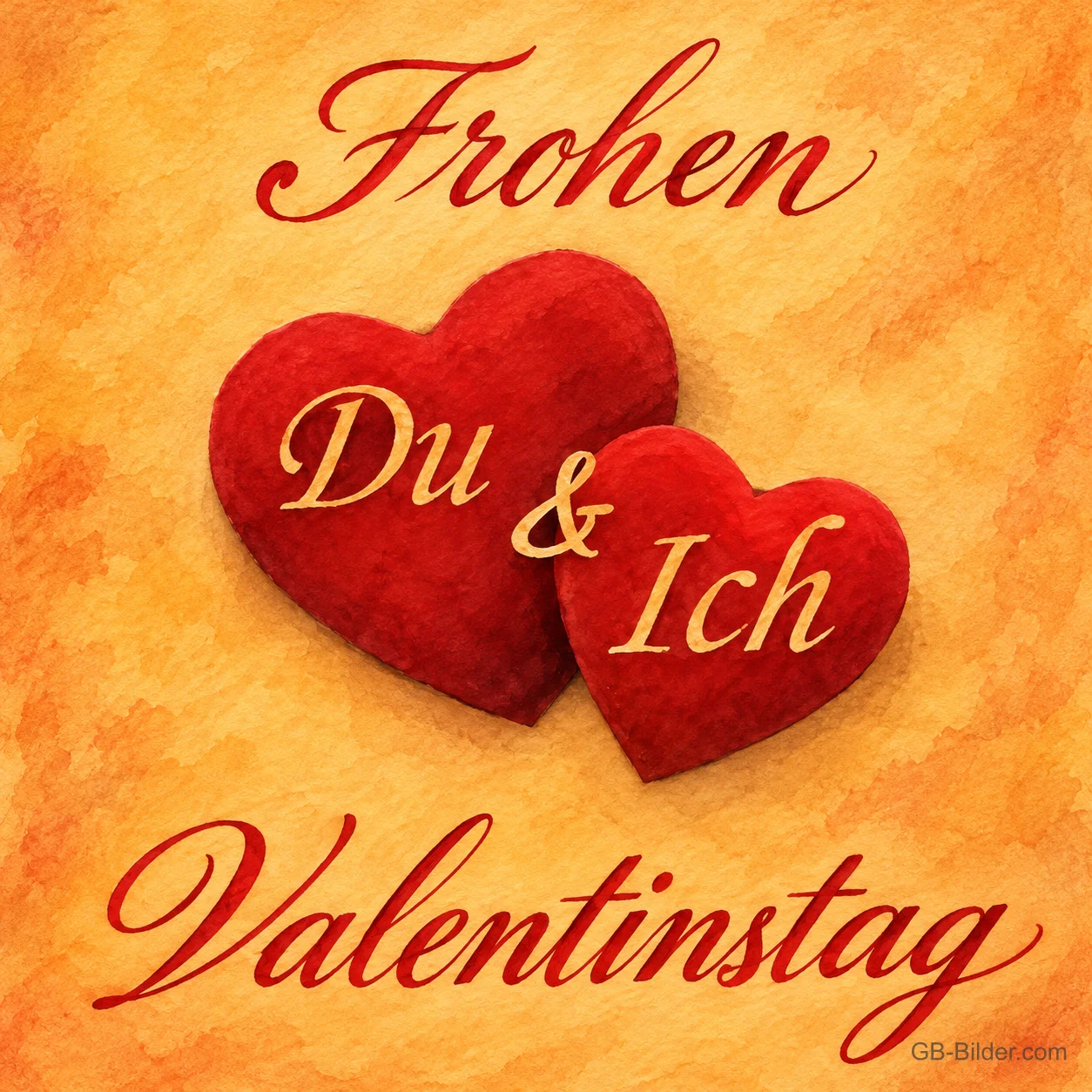Zwei rote Herzen, Text: Du und Ich – Frohen Valentinstag