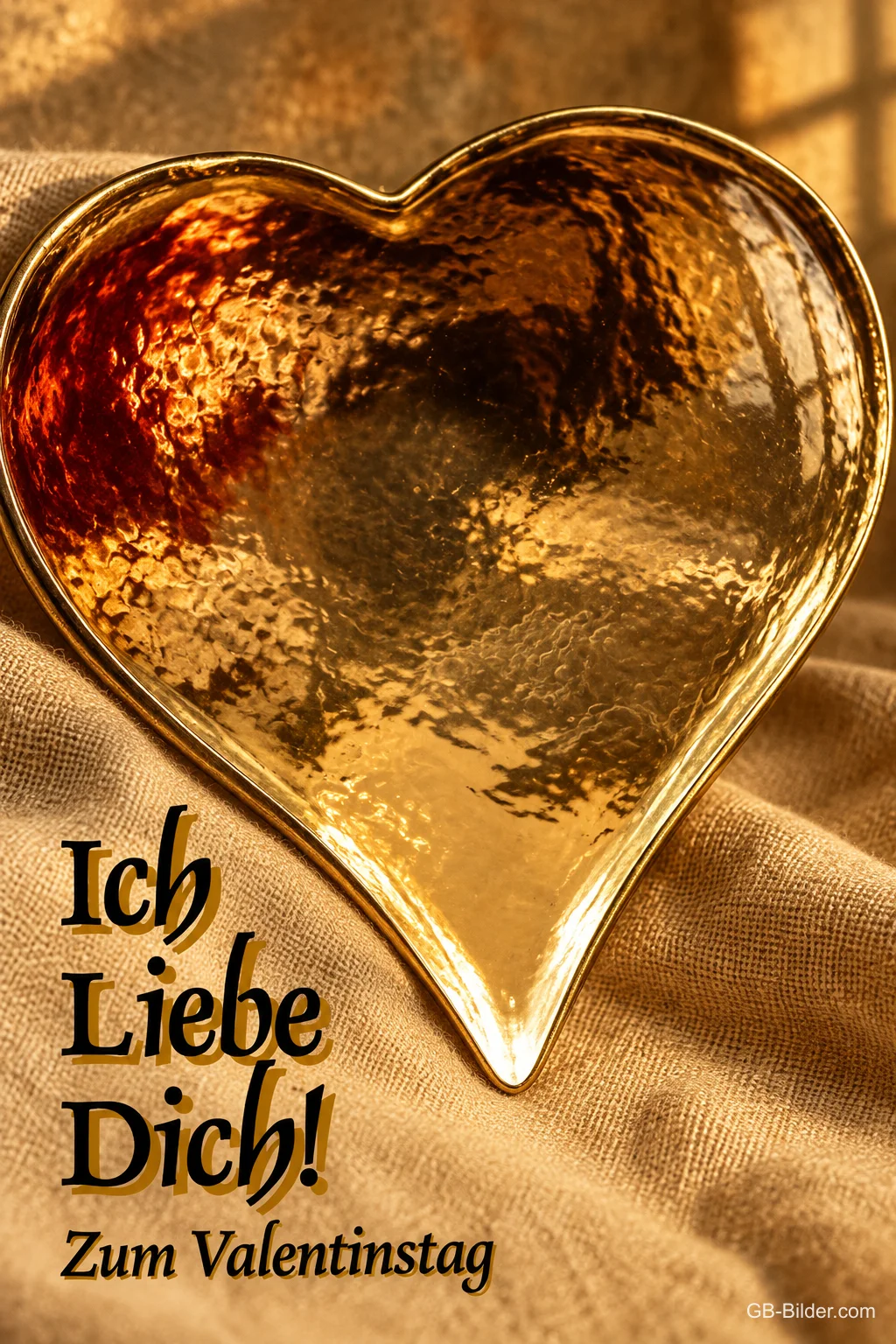 Goldenes Glasherz, Text: Ich liebe dich! Zum Valentinstag