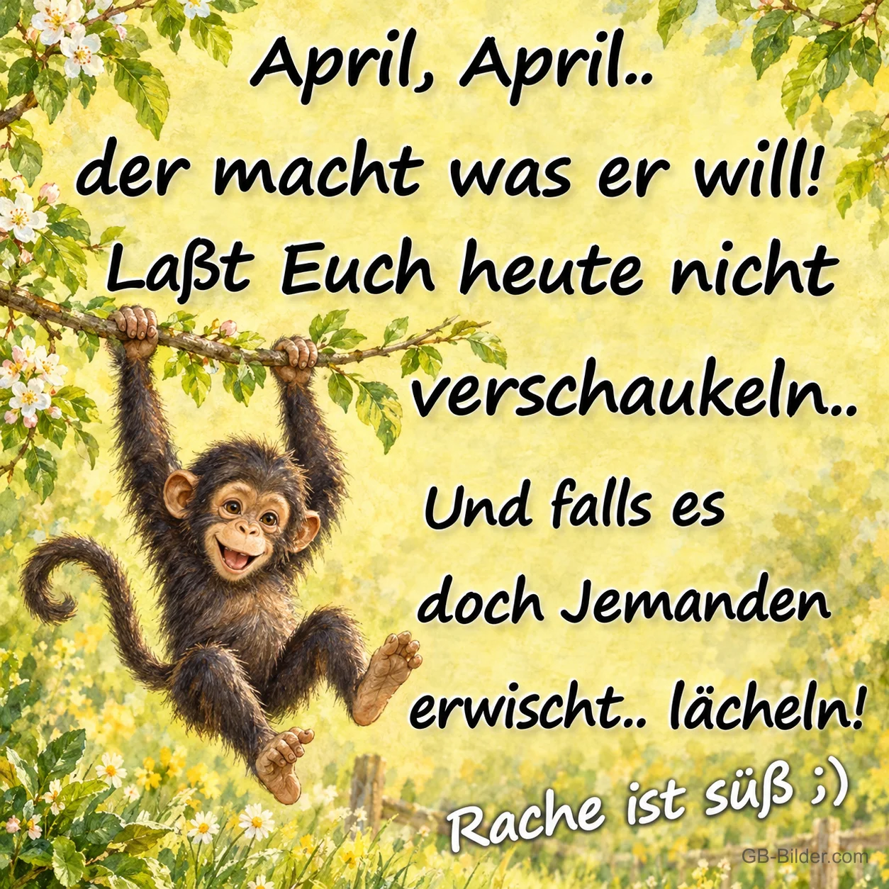Schaukelnder Schimpanse, Text: April, April