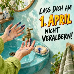 Tintenhände am Waschbecken, Text: LASS DICH AM 1