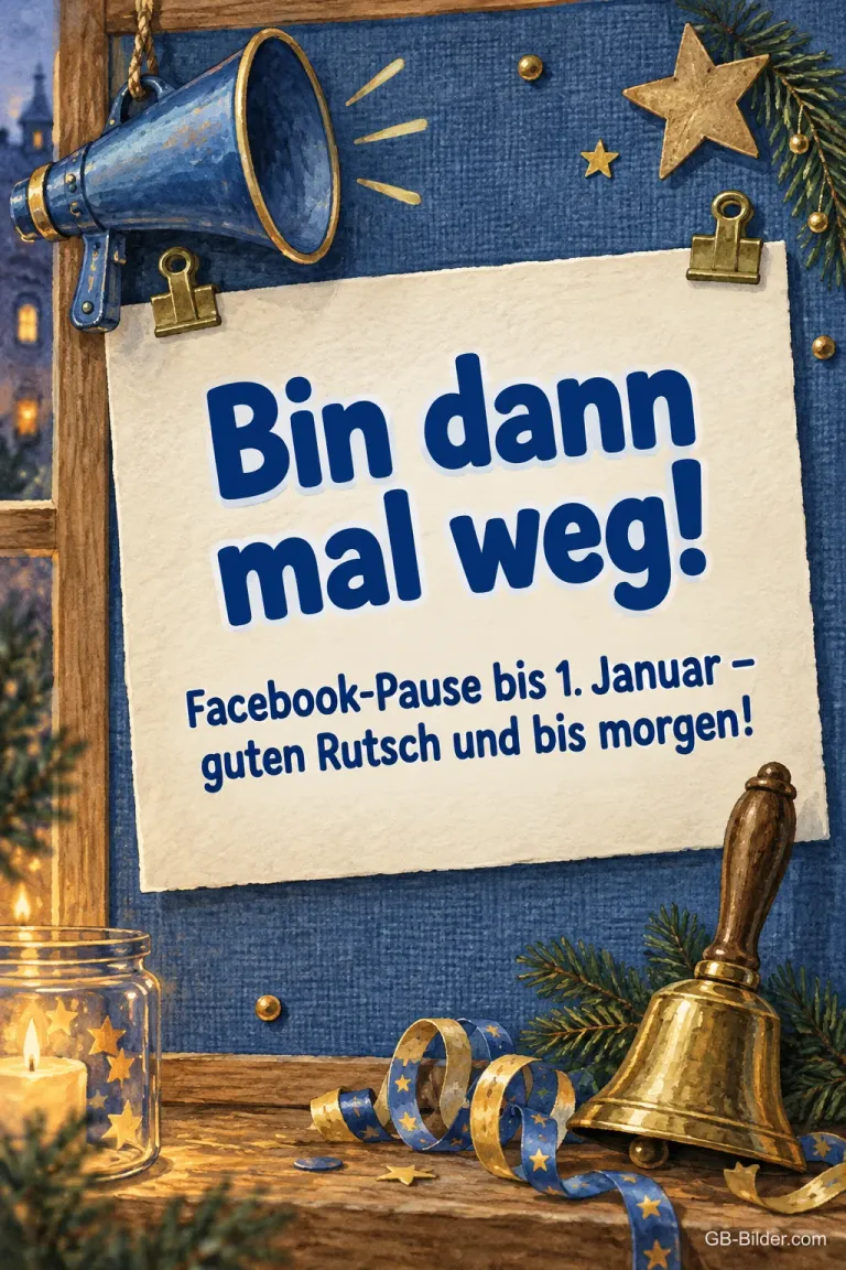 Zettel an der Pinnwand, Text: Bin dann mal weg! Facebook-Pause bis 1. Januar – guten Rutsch!