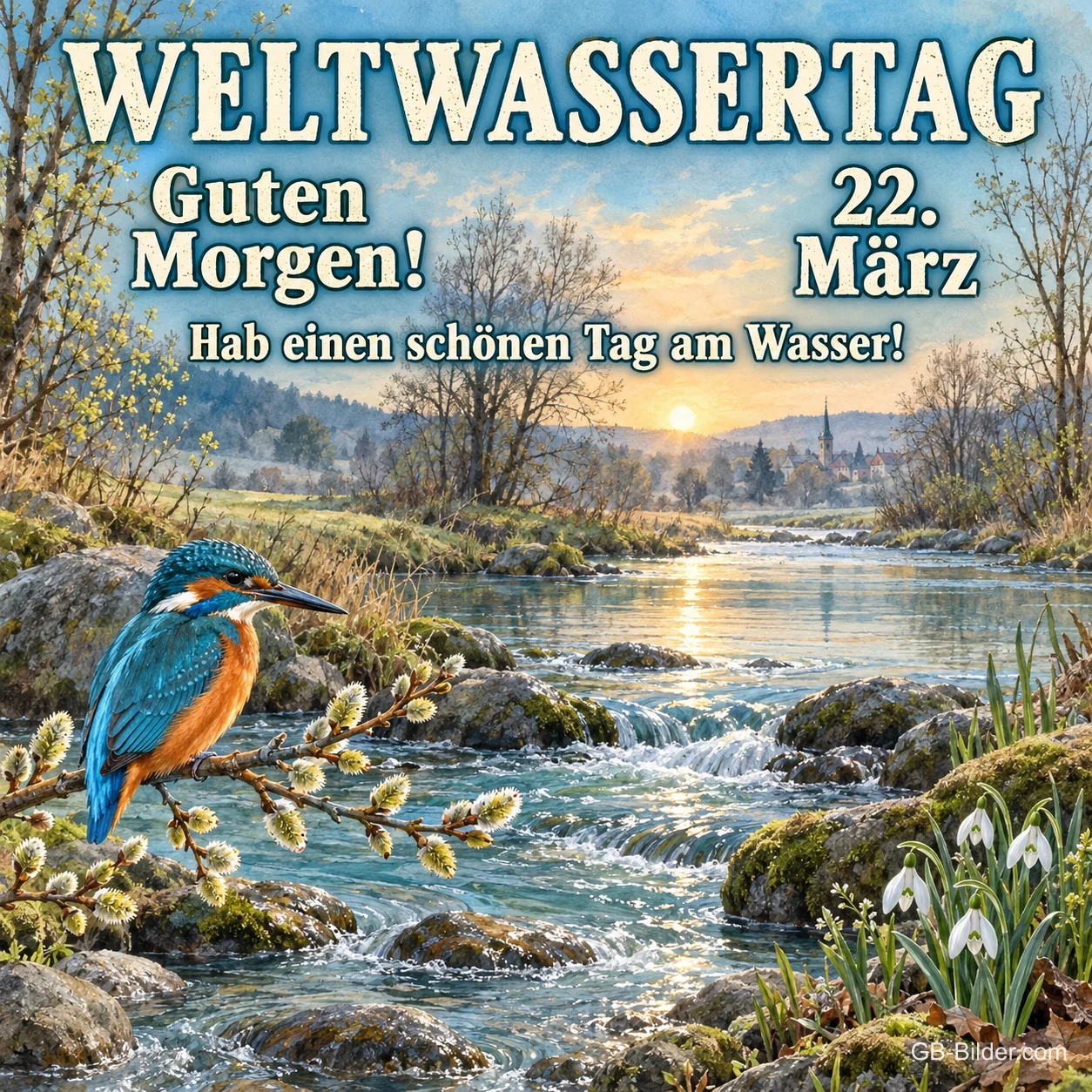 Eisvogel am Bach, Text: Weltwassertag, Guten Morgen! 22. März Eisvogel am Bach, Text: Weltwassertag, Guten Morgen! 22. März