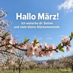 Blühende Mandelbäume, Text: Hallo März!