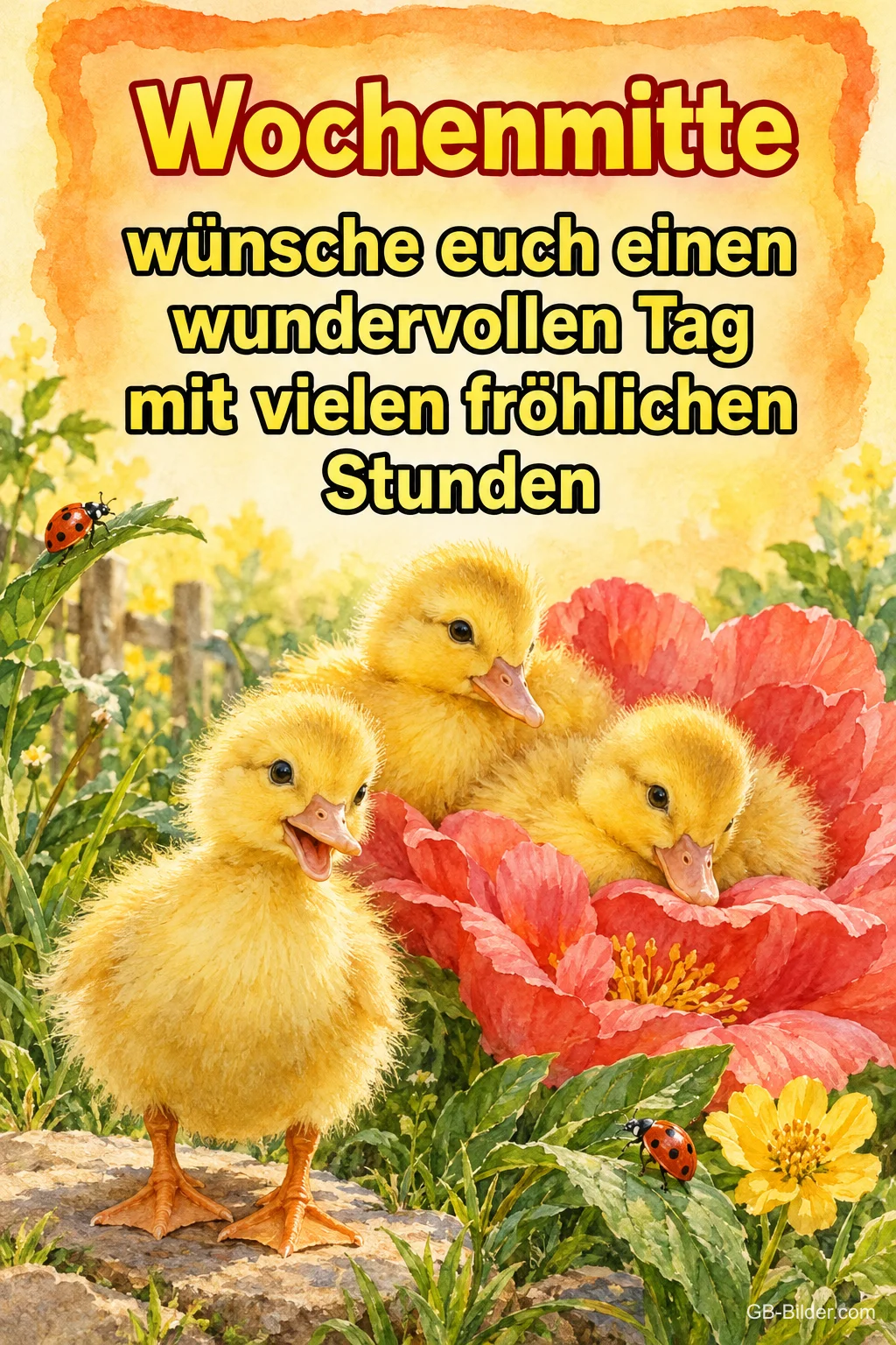 Entenküken zwischen Mohnblüten, Text: Wochenmitte