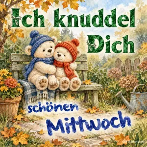 Kuschelnde Teddybären, Text: Ich knuddel Dich