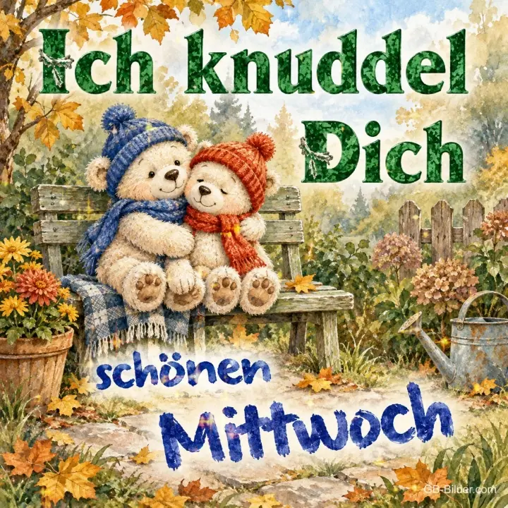 Kuschelnde Teddybären, Text: Ich knuddel Dich