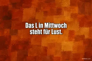Weiße Schrift auf orange-braunem Hintergrund, Text: Das L in Mittwoch steht für Lust.