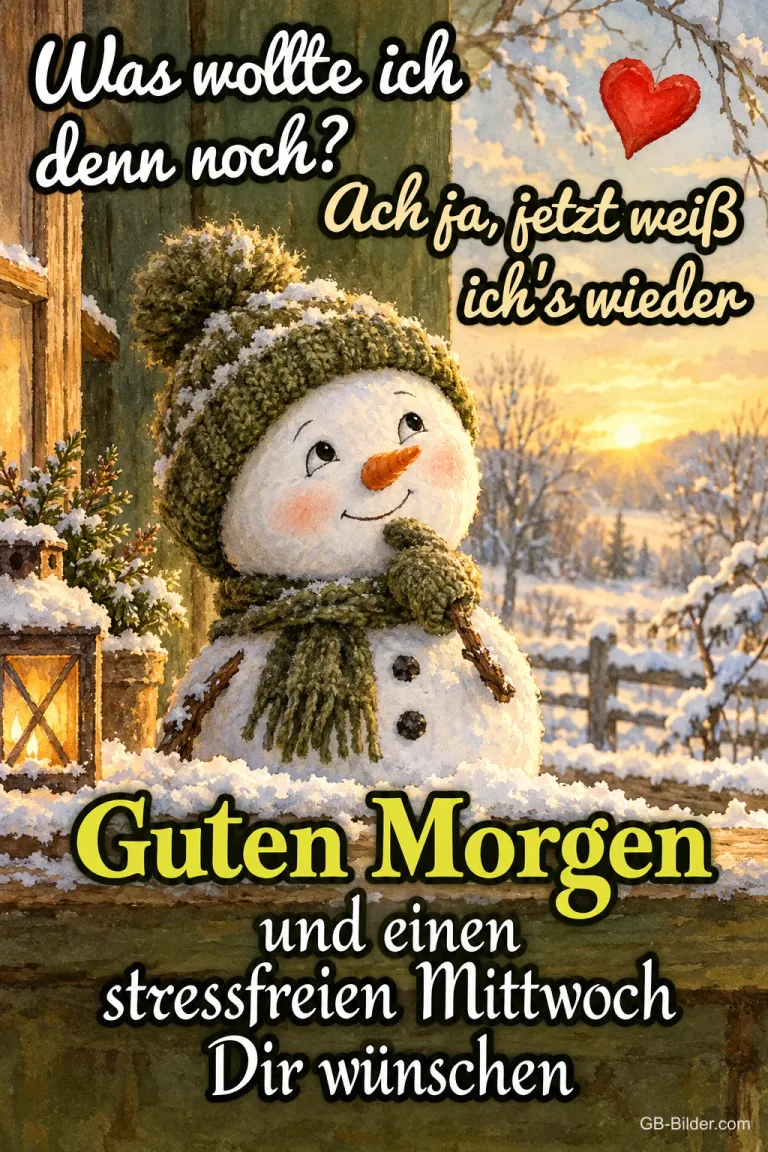 Schneemann im Garten, Text: Was wollte ich denn noch