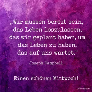 Schrift auf Violett, Zitat Joseph Campbell, Einen schönen Mittwoch!