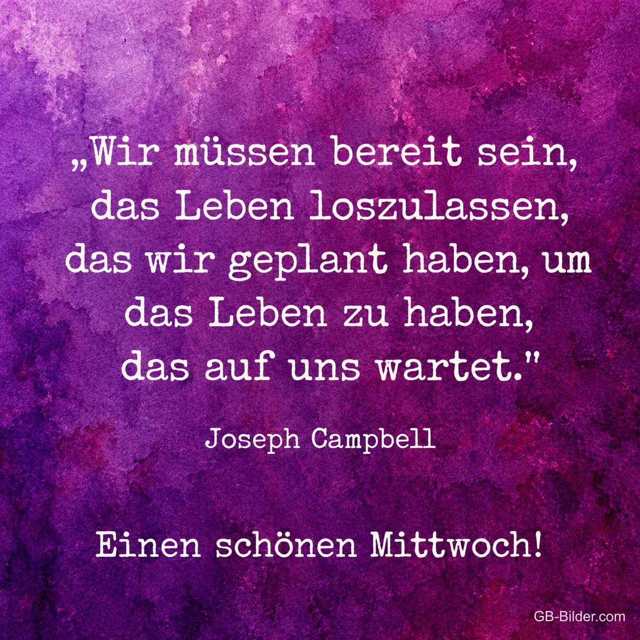 Schrift auf Violett, Zitat Joseph Campbell, Einen schönen Mittwoch!