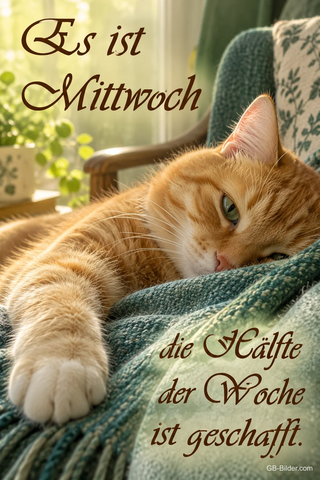 Entspannte Katze, Text: Es ist Mittwoch
