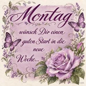 Lila Rosen mit Schmetterlingen, Text: Montag