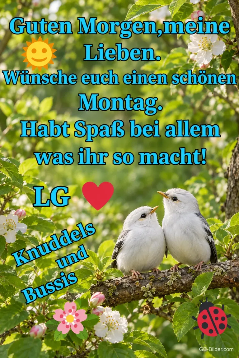 Zwei weiße Vögel, Text: Guten Morgen, meine Lieben