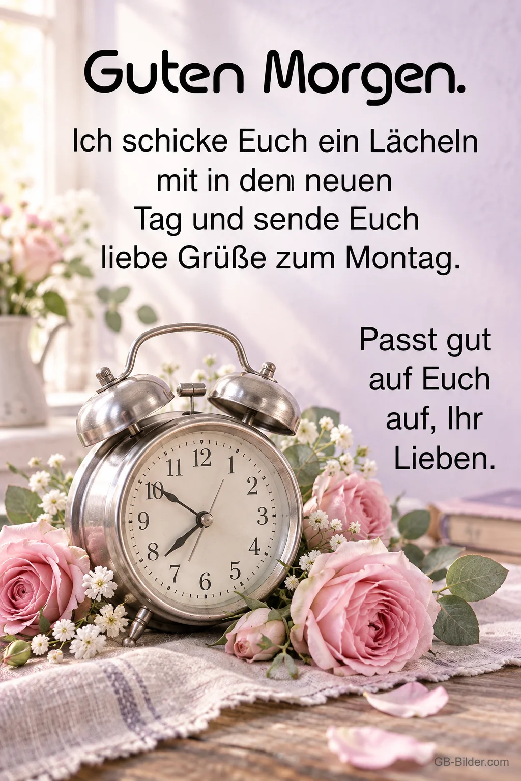 Wecker mit Rosen, Text: Guten Morgen Wecker mit Rosen, Text: Guten Morgen