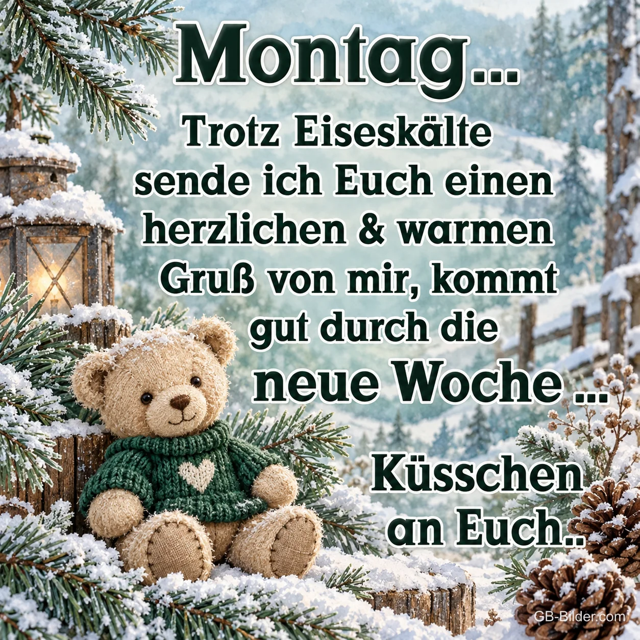 Teddybär im Schnee, Text: Montag