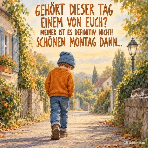 Junge auf der Dorfstraße, lustiger Spruch, Text: GEHÖRT DIESER TAG EINEM VON EUCH