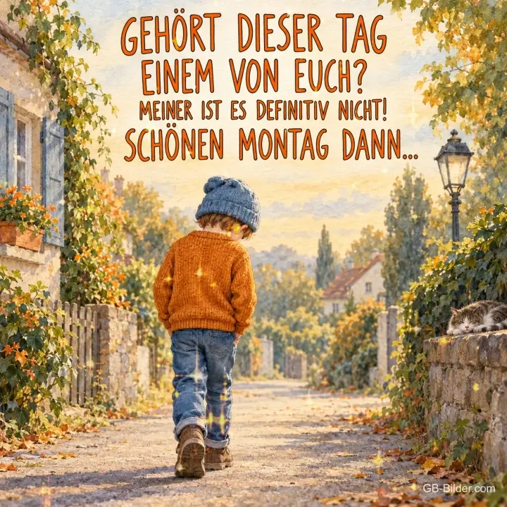 Junge auf der Dorfstraße, lustiger Spruch, Text: GEHÖRT DIESER TAG EINEM VON EUCH