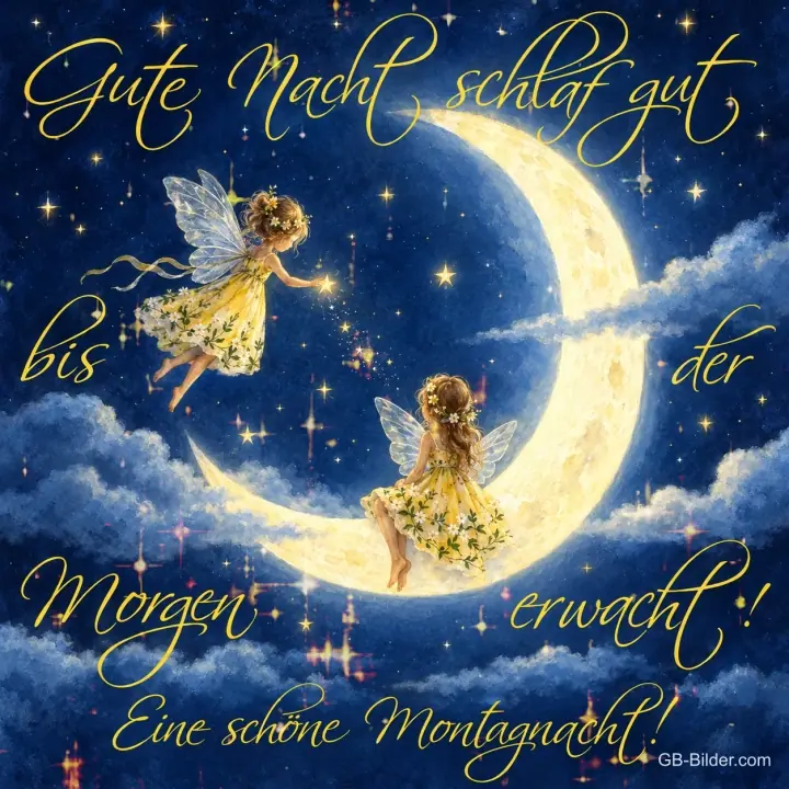 Feen auf der Mondsichel, Text: Gute Nacht, schlaf gut, bis der Morgen erwacht