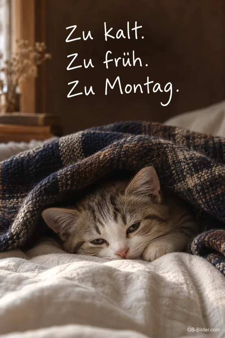 Müdes Kätzchen unter der Decke, Text: Zu kalt