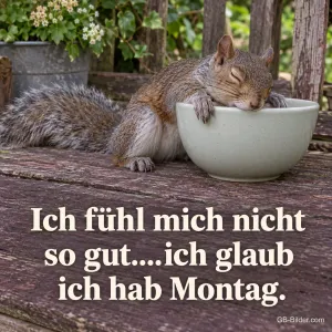 Erschöpftes Eichhörnchen, lustiger Spruch, Text: Ich fühl mich nicht so gut