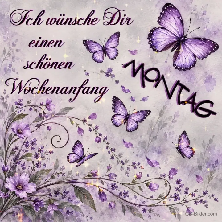 Lila Schmetterlinge, Text: Ich wünsche Dir einen schönen Wochenanfang