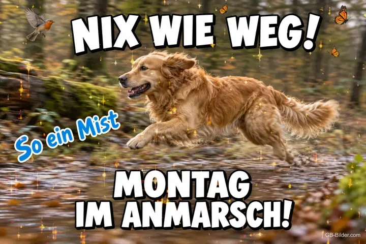 Rennender Hund, lustiger Spruch, Text: NIX WIE WEG