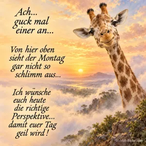 Giraffe über den Wolken, lustiger Spruch, Text: Ach
