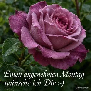 Violette Rose, Text: Einen angenehmen Montag wünsche ich Dir :-)