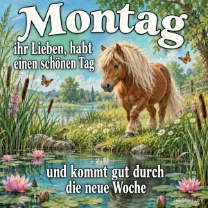 Pony am Teich, Text: Montag