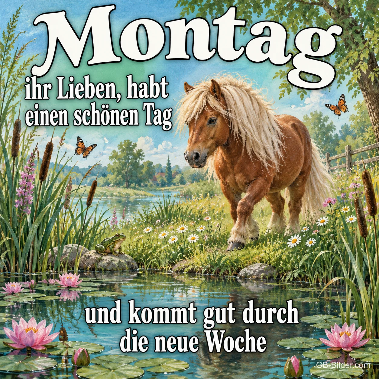 Pony am Teich, Text: Montag Pony am Teich, Text: Montag