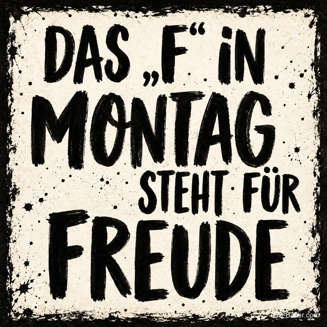 Pinselschrift, lustiger Spruch über den Montag, Text: DAS „F“ IN MONTAG STEHT FÜR FREUDE