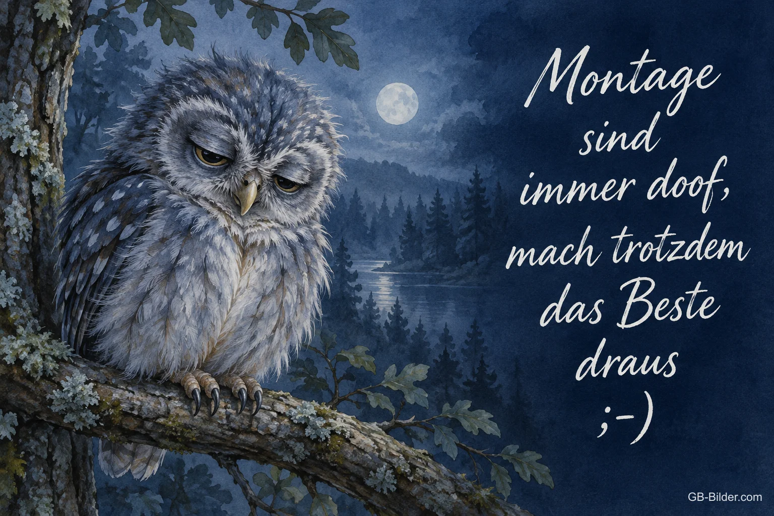 Müder Waldkauz, Text: Montage sind immer doof, mach trotzdem das Beste draus ;-)