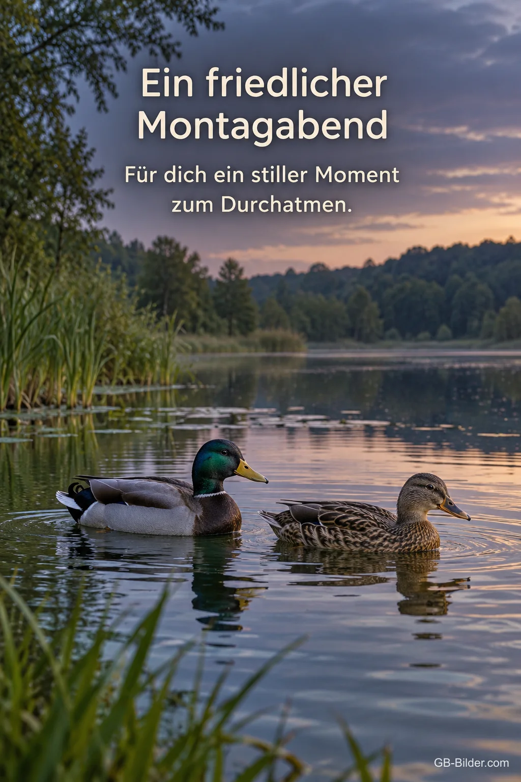 Stockenten am Abend, Text: Ein friedlicher Montagabend Stockenten am Abend, Text: Ein friedlicher Montagabend