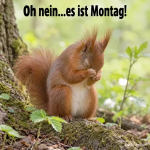 Eichhörnchen hält sich die Pfoten vors Gesicht, Text: Oh nein…es ist Montag!
