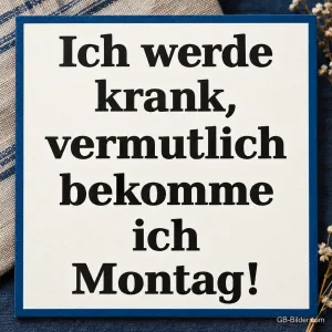 Schild mit schwarzer Schrift, Text: Ich werde krank, vermutlich bekomme ich Montag!