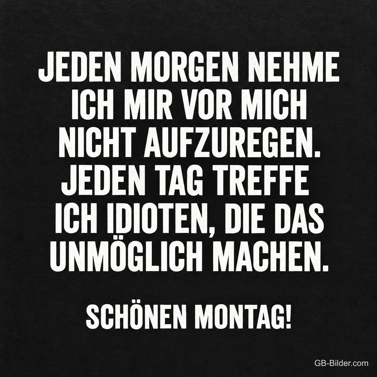 Weiße Schrift auf Schwarz, lustiger Spruch über gute Vorsätze, Schönen Montag!