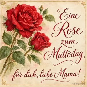 Zwei rote Rosen in Aquarell, Text: Eine Rose zum Muttertag – für dich, liebe Mama!