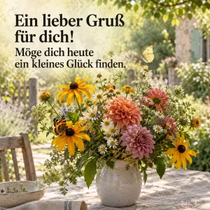 Sommerstrauß im Garten, Text: Ein lieber Gruß für dich!