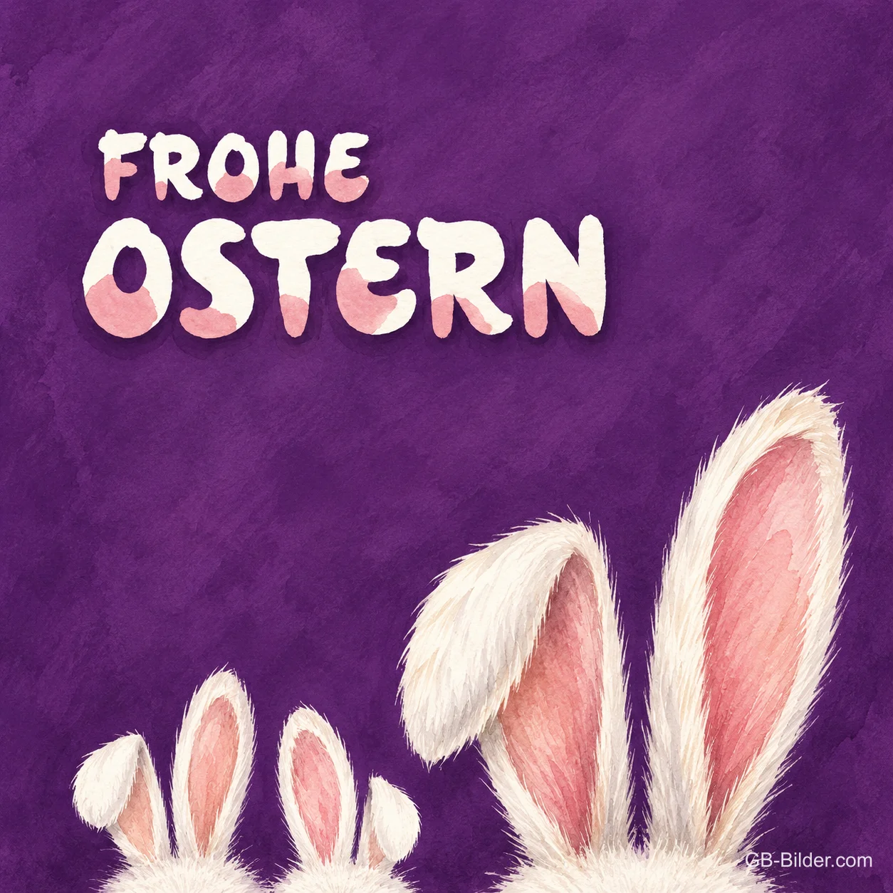 Hasenohren auf Lila, Text: FROHE OSTERN Hasenohren auf Lila, Text: FROHE OSTERN