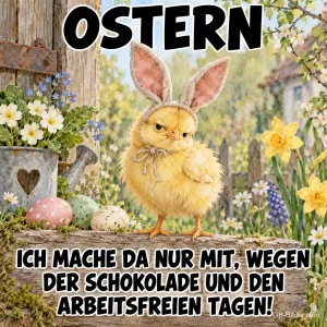 Grimmiges Küken mit Hasenohren, Text: Ostern
