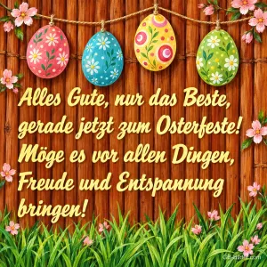 Ostereier an der Schnur, Text: Alles Gute, nur das Beste, gerade jetzt zum Osterfeste