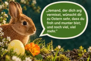 Feldhase mit Osterei, Ostergruß: Jemand, der dich arg vermisst