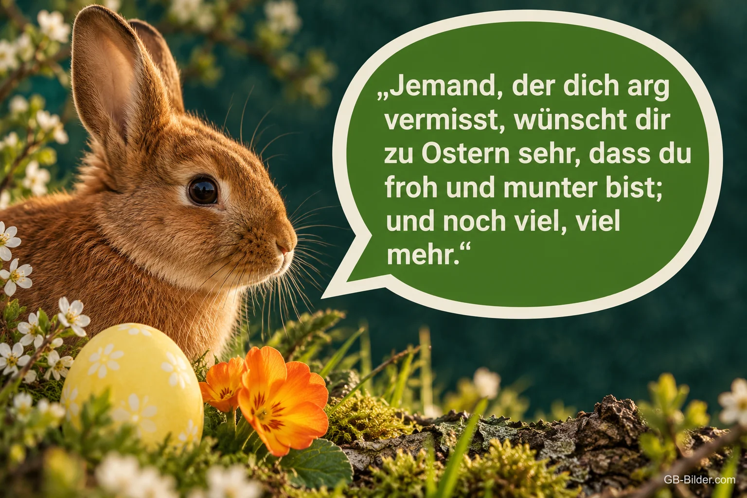 Feldhase mit Osterei, Ostergruß: Jemand, der dich arg vermisst