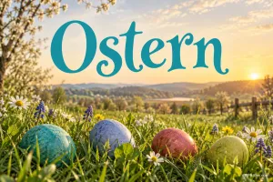 Ostereier in der Frühlingswiese, Text: Ostern