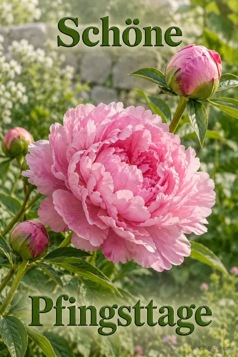 Rosa Pfingstrose, Text: Schöne Pfingsttage