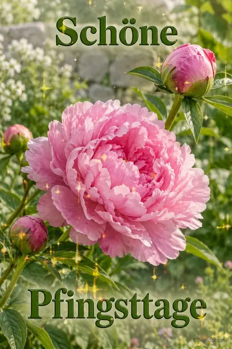 Rosa Pfingstrose, Text: Schöne Pfingsttage