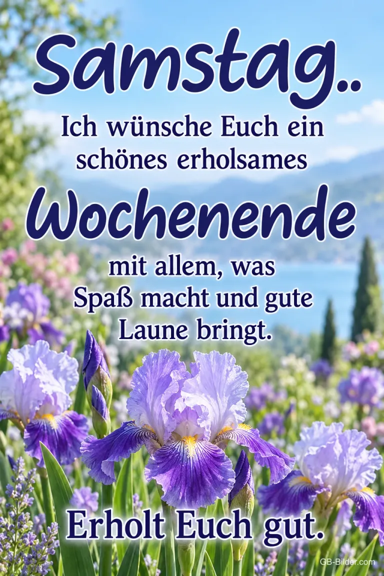Lila Iris am See, Text: Samstag
