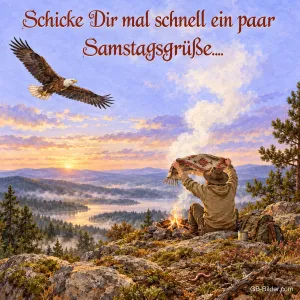 Rauchzeichen auf dem Felsen, Text: Schicke Dir mal schnell ein paar Samstagsgrüße