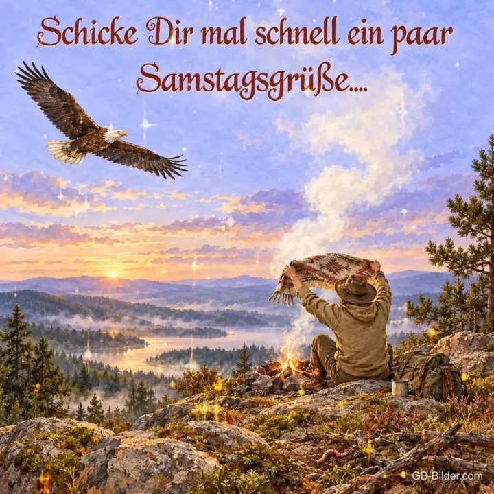 Rauchzeichen auf dem Felsen, Text: Schicke Dir mal schnell ein paar Samstagsgrüße