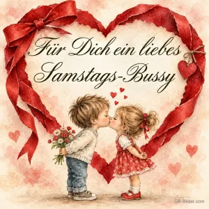 Kinder geben sich ein Küsschen, Text: Für Dich ein liebes Samstags-Bussy